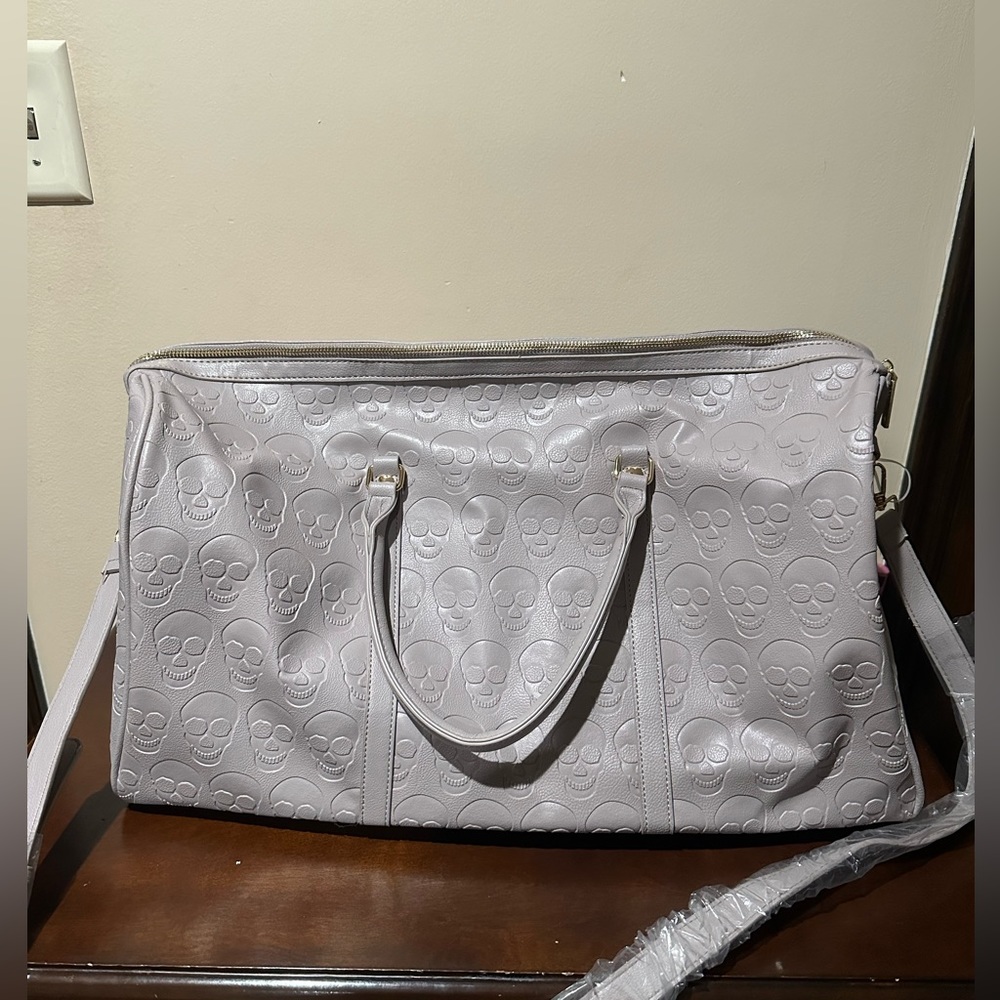 Betsey Johnson Grey Skull Embossed Weekender Duffle Bag- NWT